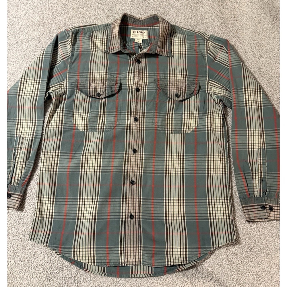 FILSON Cotton Button Up Long Sleeve Shirt - Green Red Beige - Plaid Men Medium